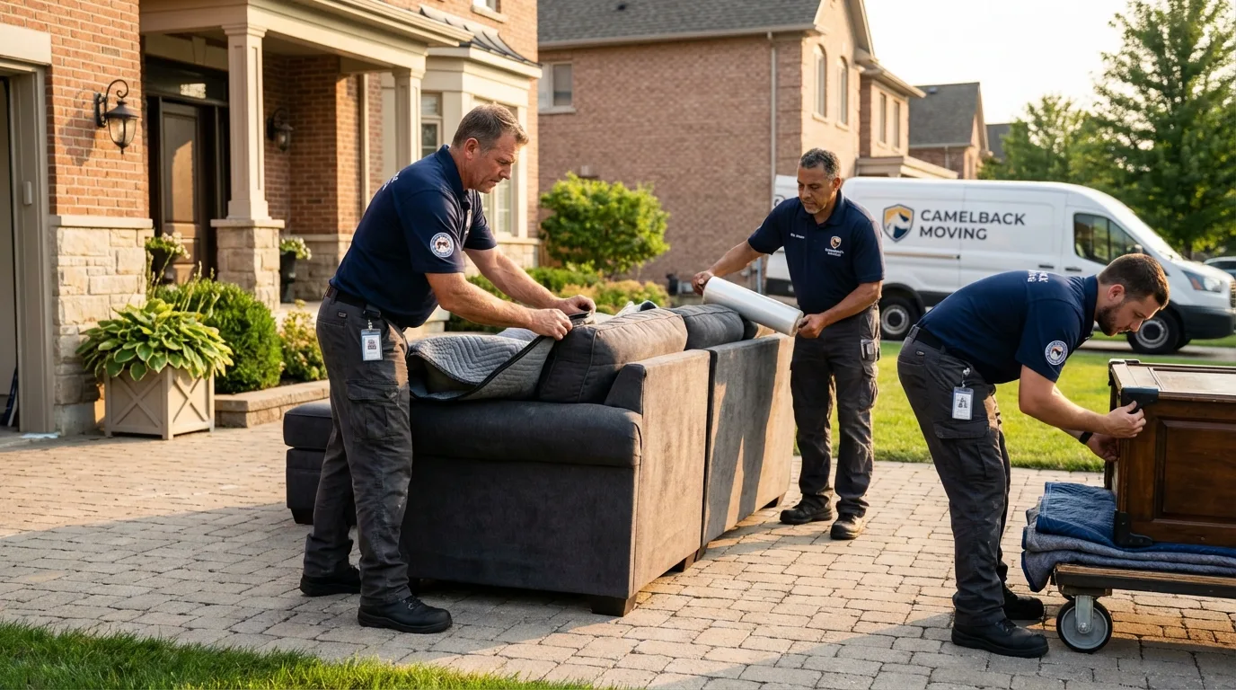 Large estate moving crew wrapping furniture in Luna Pier, MI