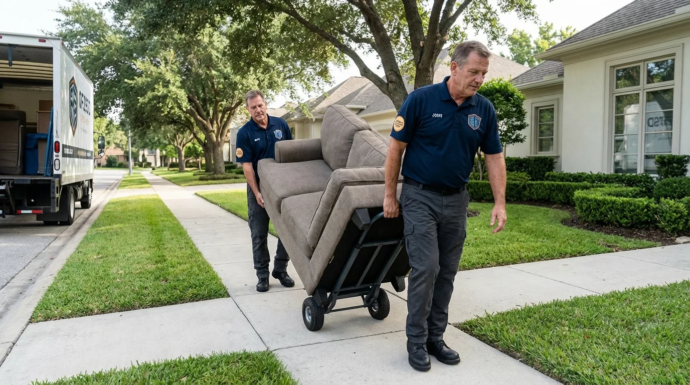 Local residential moving crew loading furniture in Luna Pier, MI