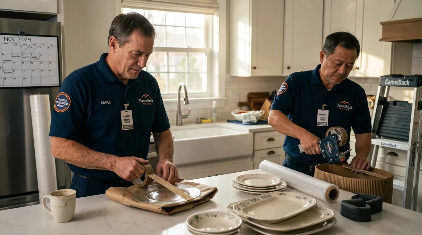 Professional crew packing kitchen dishware in Luna Pier, MI